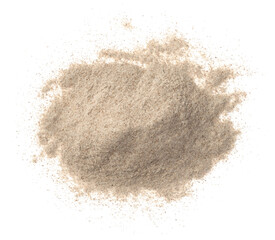 Raw rye flour isolated on white background, top view.