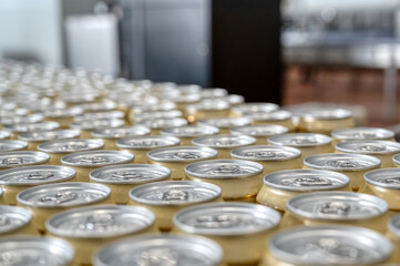 beer cans on the conveyor.