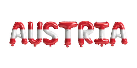 3d illustration of Austria-letter balloons with flags color isolated on white