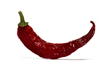 Closeup red chili pepper pod white background