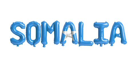 3d illustration of Somalia-letter balloons with flags color isolated on white
