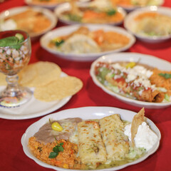Closeup spread of food at Mexican restaurant