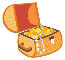 Treasure chest with gold and gem stones vector