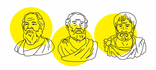 set vector illustration of three Greek philosophers from Athens socrates, plato, and aristotle - obrazy, fototapety, plakaty