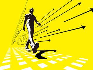 自信たっぷりに前進するスーツ姿の男性シルエット　ベクターイラストレーション