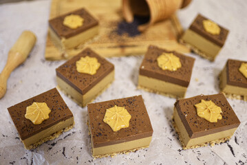 Delicious homemade chocolate caramel slices.