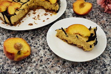 Homemade cake with with peaches.