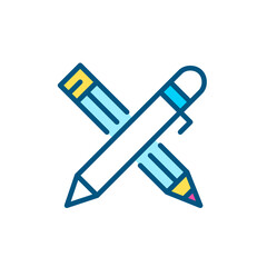 Graphic design symbol. Crossed pencil and stylus. Pixel perfect, editable stroke line color icon
