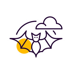  Halloween bat silhouette flying agains the moon. Pixel perfect, editable stroke line icon