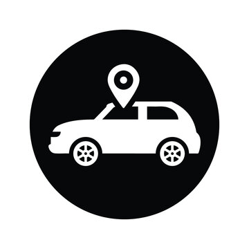 Car, location, tracker icon. Black vector sketch.