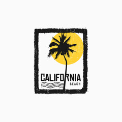 Vector illustration on the theme of surfing and surf in California, Santa Monica Beach. Sport typography, t-shirt graphics, print, poster, banner, flyer, postcard
