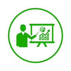 Business, graph, analysis icon. Green vector sketch.