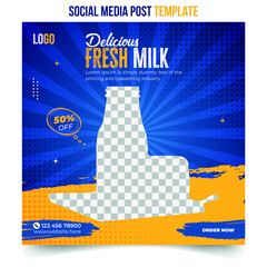Delicious milk social media post design vector template