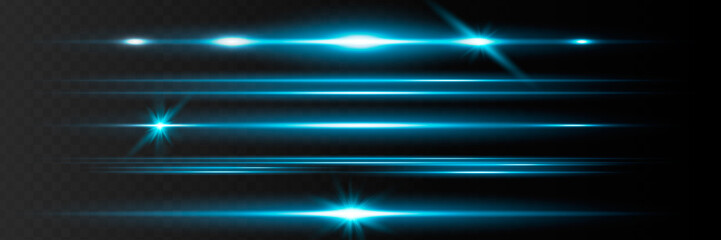 Red horizontal lens flares pack. Laser beams, horizontal light rays.Beautiful light flares. Glowing streaks on dark background. Luminous abstract sparkling lined background.