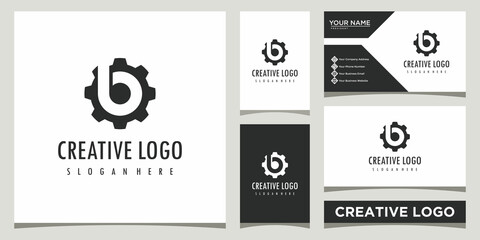Initial B Letter gear engineering logo design template with business card design