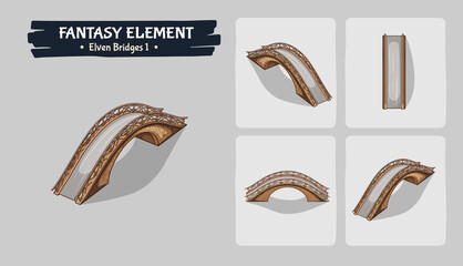 Isometric Elven Bridges Fantasy game assets - Vector Illustration