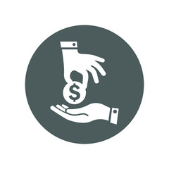 Conversion, money, cash, finance, hand icon. Gray vector design.