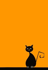 an illustration of a black cat on an orange background