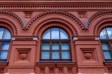 MOSCOW, RUSSIA, on April 19 2022. The building of the State Historical Museum at Red Square, a facade fragment