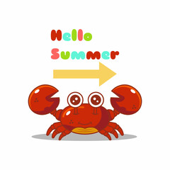 cute red crab celebrating summer