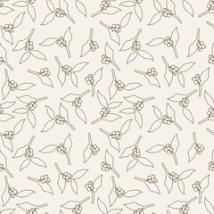 seamless line coffee leaf and bean pattern for background, greeting card, packaging, texture, fabric pattern, wallpaper, wall decoration
