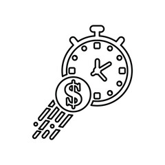 Dollar, money, time outline icon. Line art sketch.