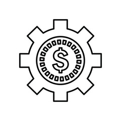 Dollar, settings, configuration outline icon. Line art sketch.