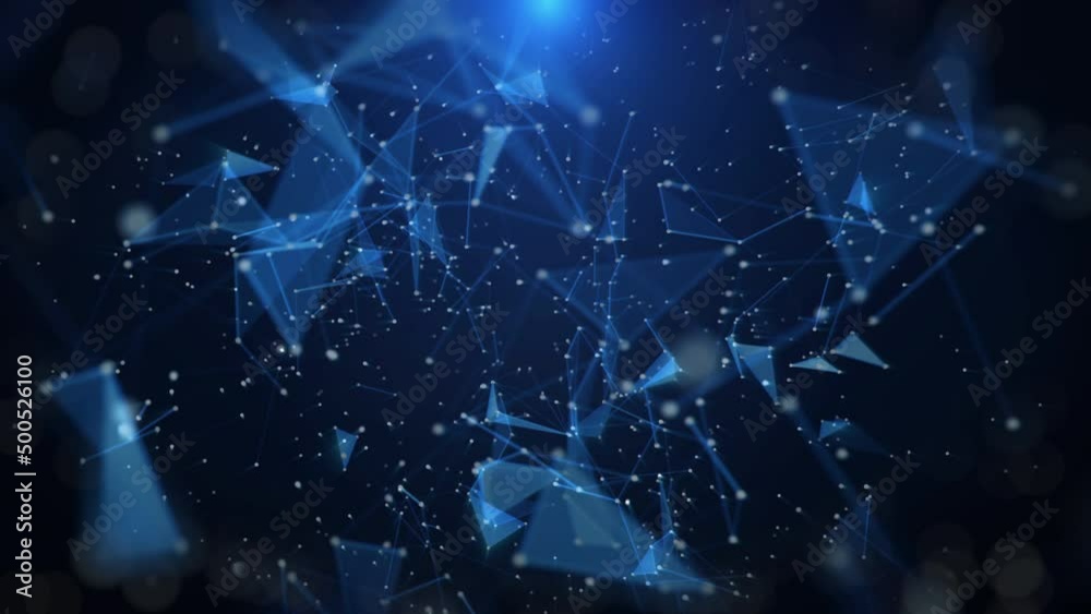 Poster Light Blue Abstract Technology Digital Polygon Plexus Communication Network Concept. Data Connection Structure Transfer Moving 4K Loop Animation.