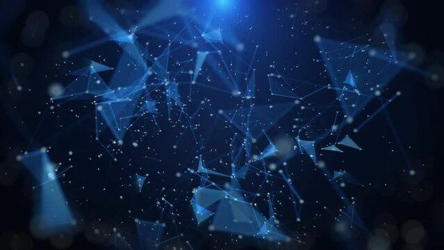 Light Blue Abstract Technology Digital Polygon Plexus Communication Network Concept. Data Connection Structure Transfer Moving 4K Loop Animation.