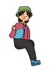 ハイキング・登山をする中高年女性のイラスト