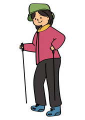 ハイキング・登山をする中高年女性のイラスト