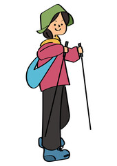 ハイキング・登山をする中高年女性のイラスト