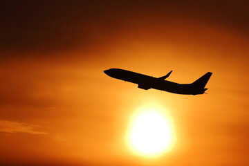 airplane at sunset