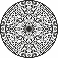 Vector round monochrome Arabic national ornament. Endless vegetablePattern of eastern peoples of Asia, Africa, Persia, Iran, Iraq.