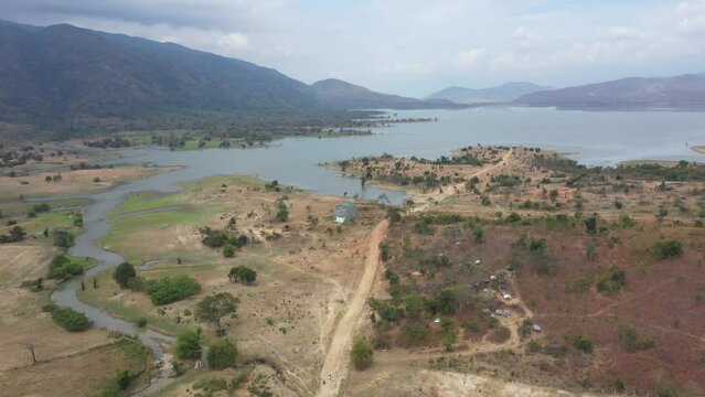 Aerial view of Song Sat lake, Bac Ai, Ninh Thuan, Vietnam