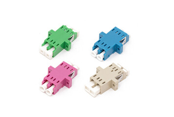 duplex fiber optic adapter on isolated white background
