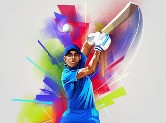 Colorful Abstract cricket player illustration