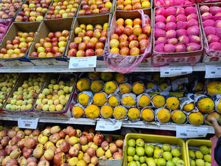 Fresh colorful fruits in a market 
