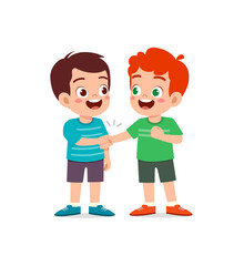 little kid do hand shake with friend