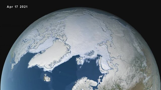 Animation of the sea ice between March and April 2021 with average minimum. Elements of this images furnished by NASA/Goddard Space Flight Center Scientific Visualization Studio 