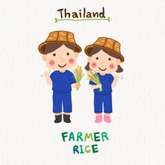 Set of cute cartoon drawings Female farmer Male farmer