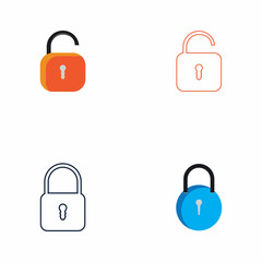 Flat lock and unlock icon vector background