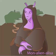 Alien Interpretation of Mona Lisa Painting Vector Illustration