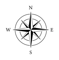 Compass with north, east, south, west for travel and map. Symbols of direction for travel isolated. Sign and icon with arrows of discovery and navigation. Vector. Illustration of adventure