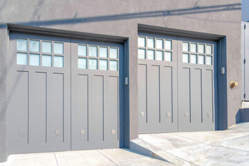 Double garage doors with gray exterior at San Francisco, California