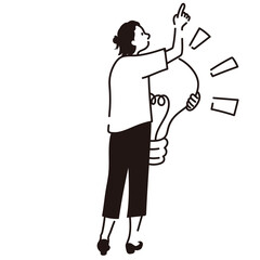 アイデア　女性　指をさす　示す　全身　後ろ姿　線画　ベクターイラスト