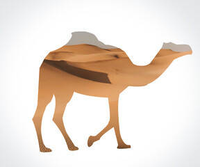 Camel Silhouette. Outline. White Background.