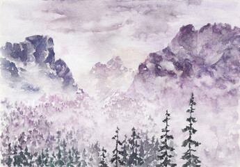 Mountains. Watercolor on paper.