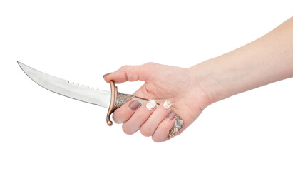  Hand holding dagger. Isolated on white.
