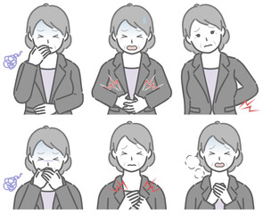 体調が悪いスーツの高齢女性